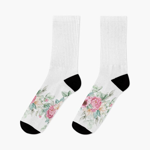 Item preview, Elegant watercolor floral border with pink anemone, white azalea and eucalyptus leaves, isolated on white background designed and sold by eves_aquadreams.