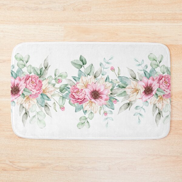 Item preview, Elegant watercolor floral border with pink anemone, white azalea and eucalyptus leaves, isolated on white background designed and sold by eves_aquadreams.