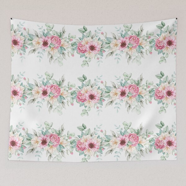 Item preview, Elegant watercolor floral border with pink anemone, white azalea and eucalyptus leaves, isolated on white background designed and sold by eves_aquadreams.