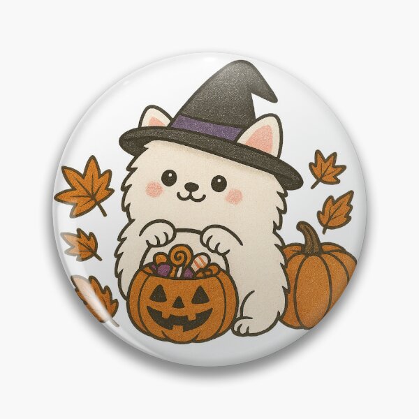 Item preview, Cute Pomeranian Witch with Autumn Leaves & Pumpkins ✨ designed and sold by HouseOfGlow.