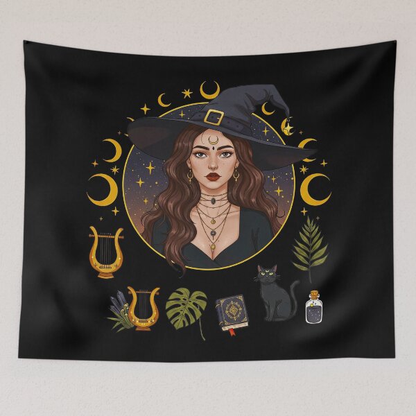 Item preview, Redhead Witch with Black Cats Celestial designed and sold by TeeARTHY.