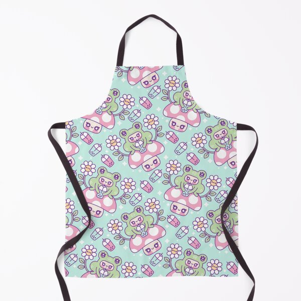 Item preview, Kawaii Frog on Mushroom Drinking Boba Pattern designed and sold by musingtreeart.