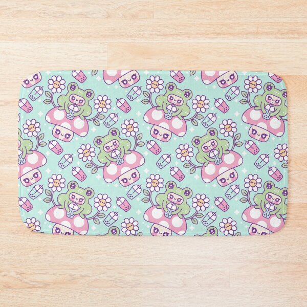 Item preview, Kawaii Frog on Mushroom Drinking Boba Pattern designed and sold by musingtreeart.