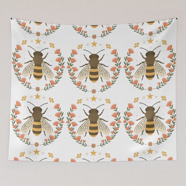 Item preview, Bee with Floral Wreath and Stars designed and sold by ArtfulWeave.