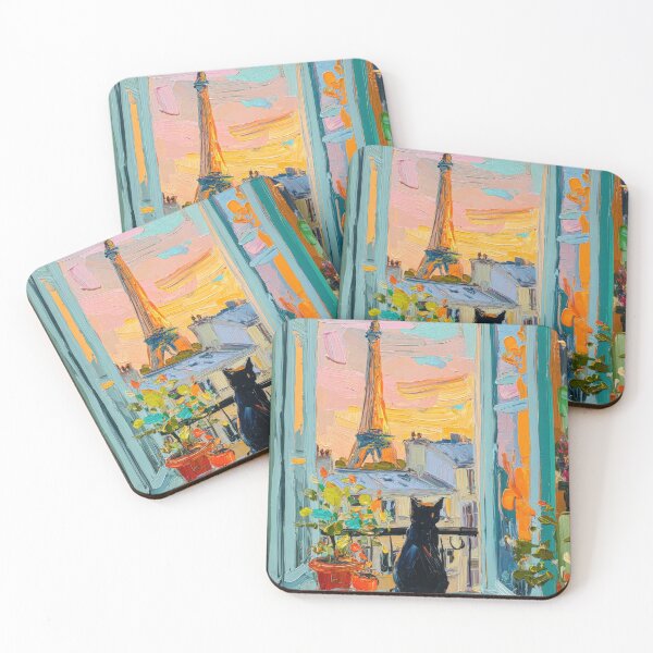 Item preview, Black cat at the window in Paris designed and sold by ArtHouseNiklas.