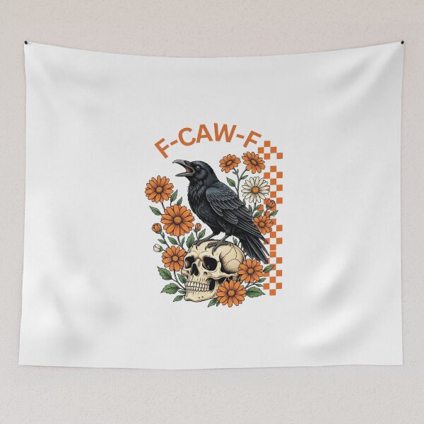 Item preview, Crow Raven  F-CAW-F Funny Halloween Gothic Floral Checkered Dark Bird Crow Bird Humor  designed and sold by MotivaChic.