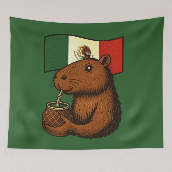 Item preview, Cute Capybara Drinking Yerba Mate – Mexico Flag Edition  designed and sold by flamini.