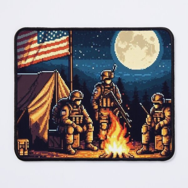 Item preview, Pixel Art Soldiers Around Campfire – Starry Night Scene designed and sold by darkskinbender.