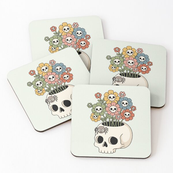 Item preview, Boho cute Halloween skull and flowers designed and sold by FatBirdie.