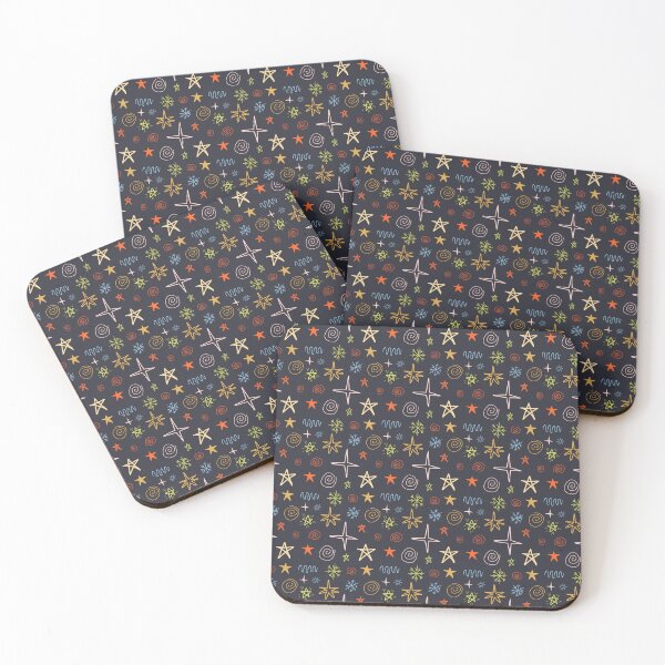 Item preview, Black whimsical hand drawn Christmas pattern with stars designed and sold by Dustick.