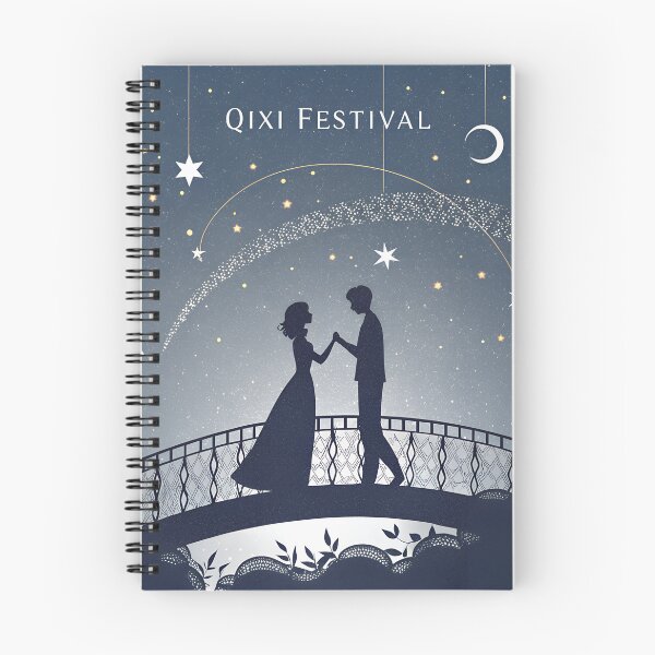 Item preview, Minimalist Qixi Festival Line Art – Lovers on Starry Bridge Illustration designed and sold by VividOrganica.