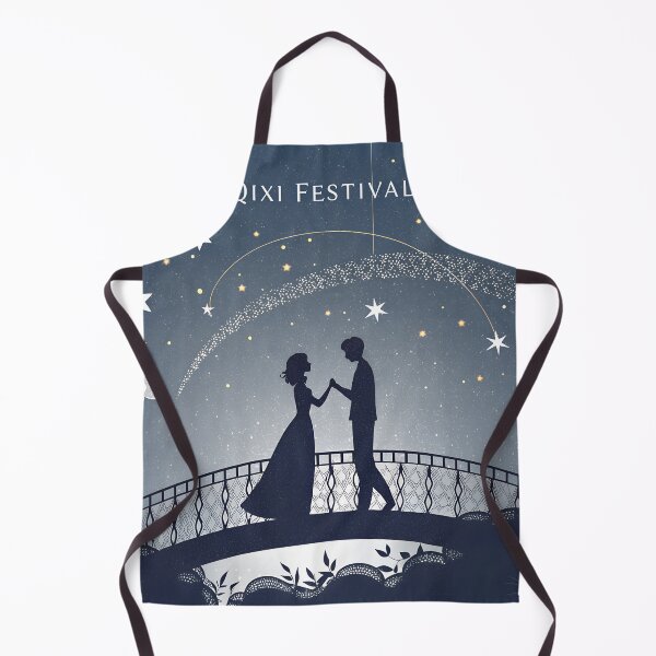 Item preview, Minimalist Qixi Festival Line Art – Lovers on Starry Bridge Illustration designed and sold by VividOrganica.