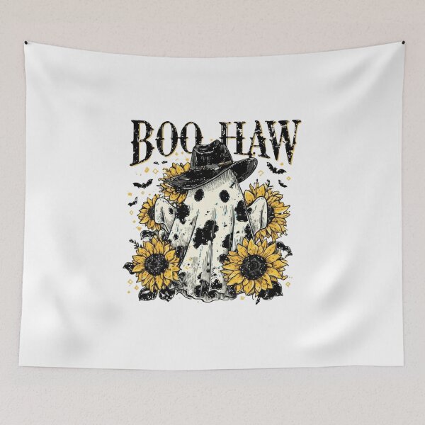 Item preview, Boo Haw Cow Spot Ghost Western Halloween Sunflowers Retro Fall Spooky Cowgirl Vibes Country Funny  designed and sold by MotivaChic.