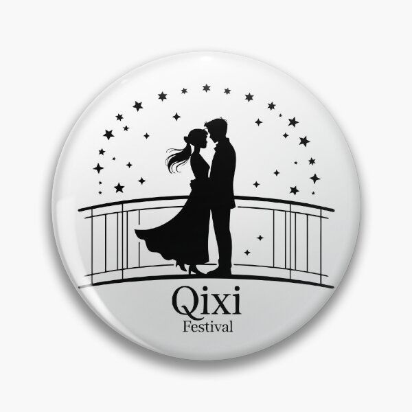 Item preview, Qixi Festival Minimalist Line Art – Lovers on Starry Bridge with Silver Stars designed and sold by VividOrganica.