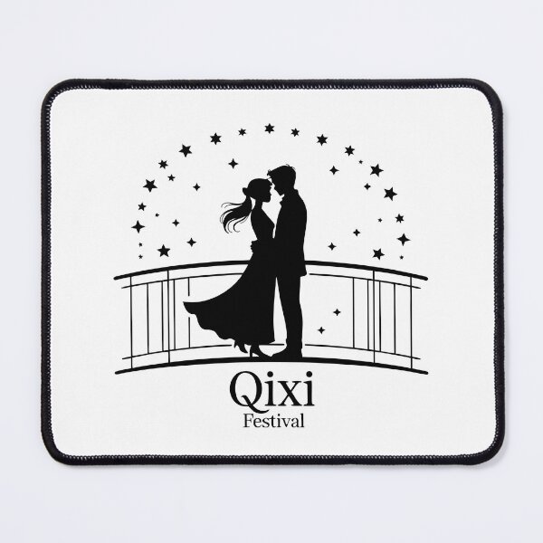Item preview, Qixi Festival Minimalist Line Art – Lovers on Starry Bridge with Silver Stars designed and sold by VividOrganica.