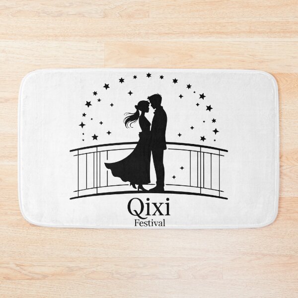 Item preview, Qixi Festival Minimalist Line Art – Lovers on Starry Bridge with Silver Stars designed and sold by VividOrganica.