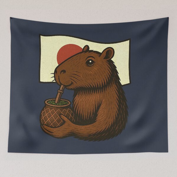 Item preview, Cute Capybara Drinking Yerba Mate – Japan Flag Edition designed and sold by flamini.