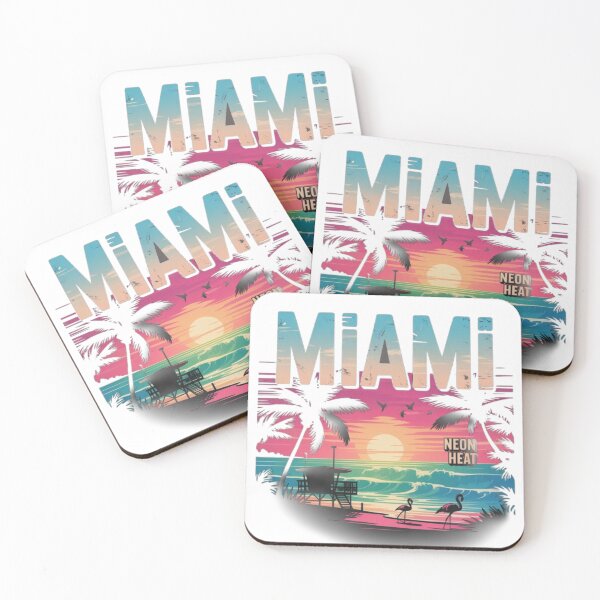 Item preview, Miami Neon Heat Poster – Retro Tropical Vibes with Sunset & Flamingos designed and sold by DesignNadine.