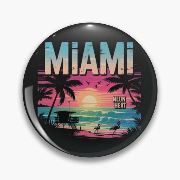 Item preview, Miami Neon Heat Poster – Retro Tropical Vibes with Sunset & Flamingos designed and sold by DesignNadine.
