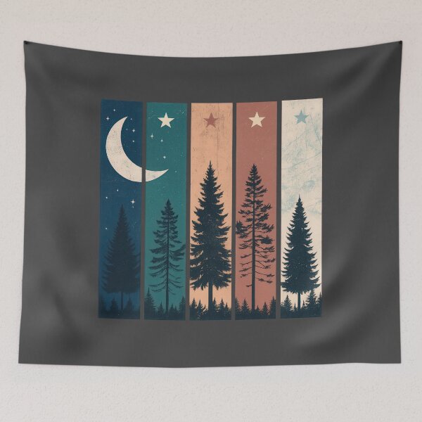 Item preview, Celestial Forest Silhouettes – Moon, Stars & Trees | Retro Minimalist Wilderness Design designed and sold by NoctaHike.