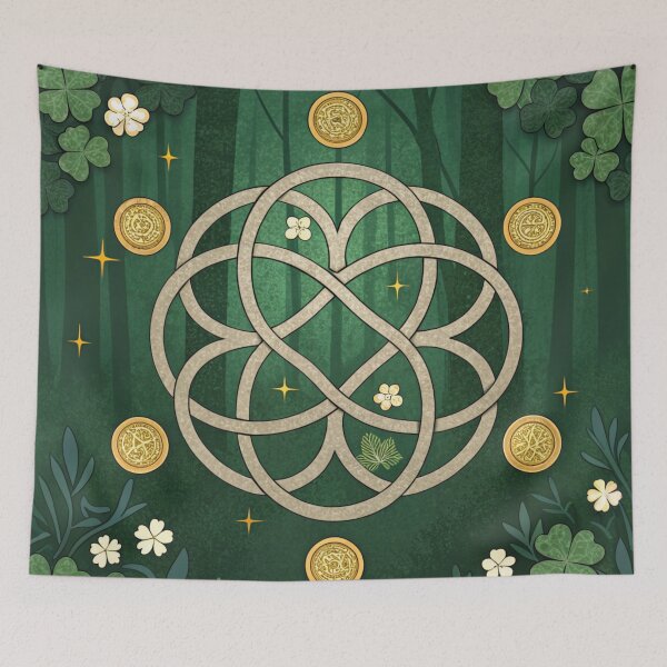 Item preview, Celtic Knot with small cloves and gold coins  designed and sold by Lucky 777.