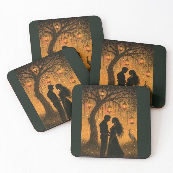 Item preview, Banyan Tree Couple Art Print: Indian Silhouette, Lanterns & Peacock designed and sold by BhavnaGamiArts.