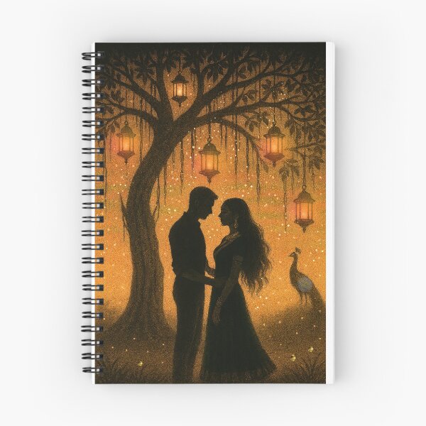 Item preview, Banyan Tree Couple Art Print: Indian Silhouette, Lanterns & Peacock designed and sold by BhavnaGamiArts.