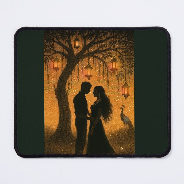 Item preview, Banyan Tree Couple Art Print: Indian Silhouette, Lanterns & Peacock designed and sold by BhavnaGamiArts.