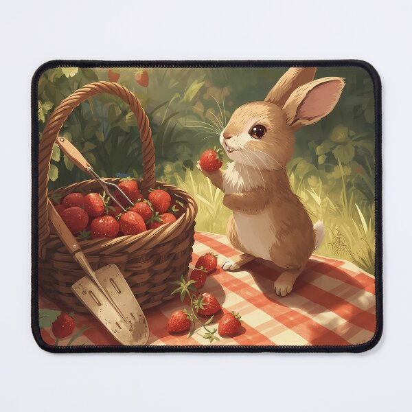 Item preview, The Berry Thief - Cottagecore Rabbit Art, Wholesome Garden Harvest Mischief Poster designed and sold by Rilindi.