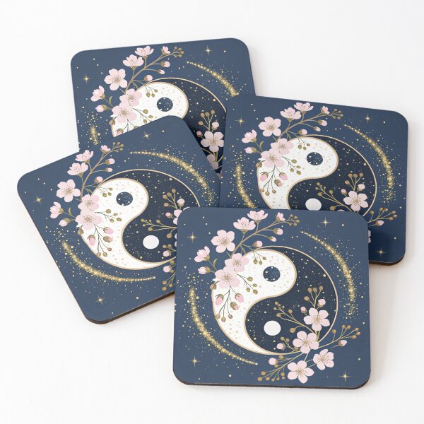 Item preview, Yin-yang symbols with cherry blossoms and golden sparkles. designed and sold by Lucky 777.