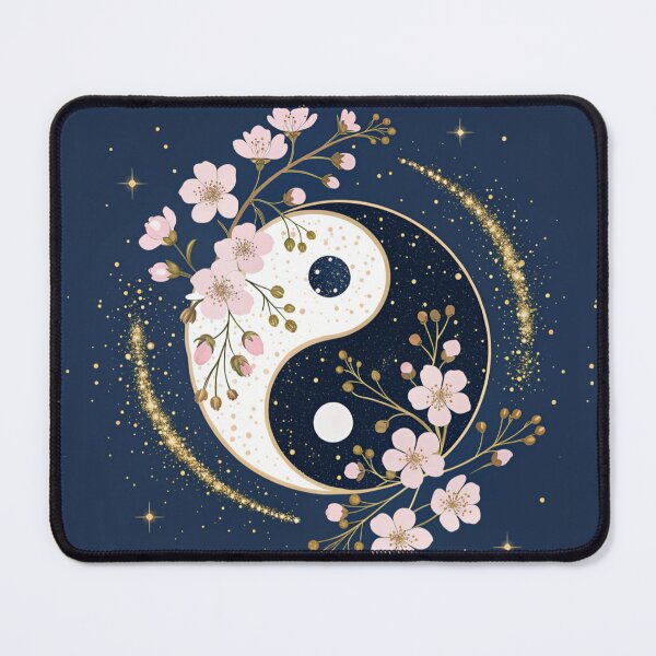 Item preview, Yin-yang symbols with cherry blossoms and golden sparkles. designed and sold by Lucky 777.