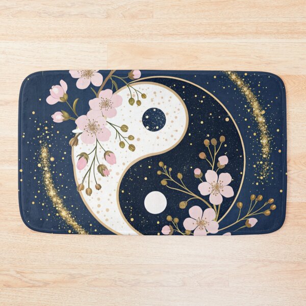 Item preview, Yin-yang symbols with cherry blossoms and golden sparkles. designed and sold by Lucky 777.