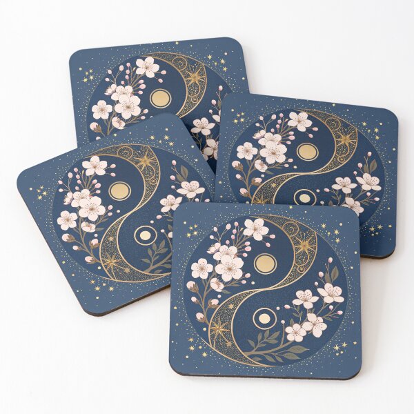 Item preview, Yin-yang symbols with cherry blossoms and golden sparkles. designed and sold by Lucky 777.