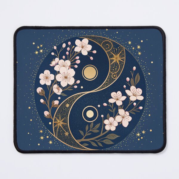 Item preview, Yin-yang symbols with cherry blossoms and golden sparkles. designed and sold by Lucky 777.