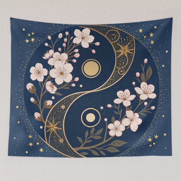 Item preview, Yin-yang symbols with cherry blossoms and golden sparkles. designed and sold by Lucky 777.