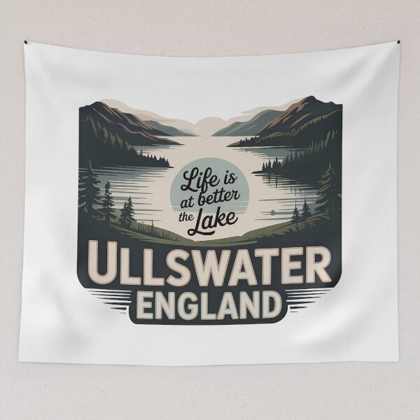Item preview, Ullswater Lake District Retro Landscape Design – Tranquil Nature Scene in Vintage Style designed and sold by VividOrganica.