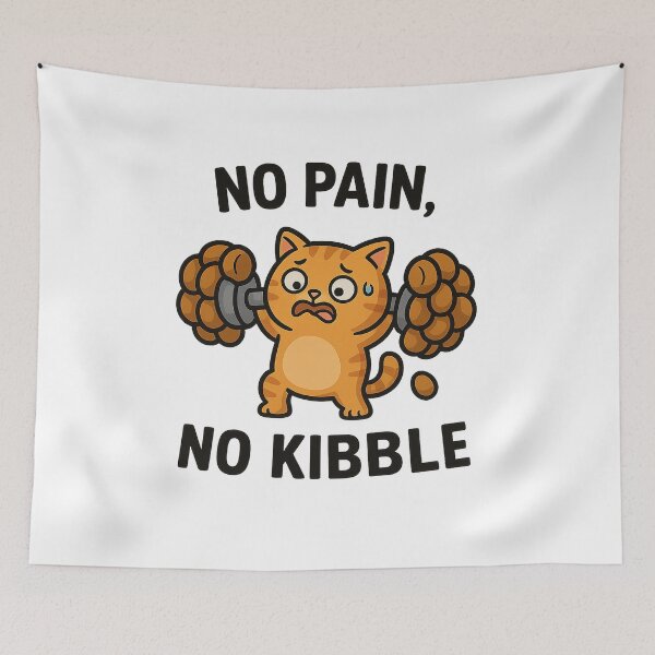 Item preview, Funny Gym Cat – No Pain No Kibble Cartoon – Workout Meme T-Shirt designed and sold by MeowLaugh.
