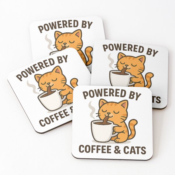 Item preview, Powered by Coffee and Cats – Funny Cat Coffee Lover Cartoon T-Shirt designed and sold by MeowLaugh.