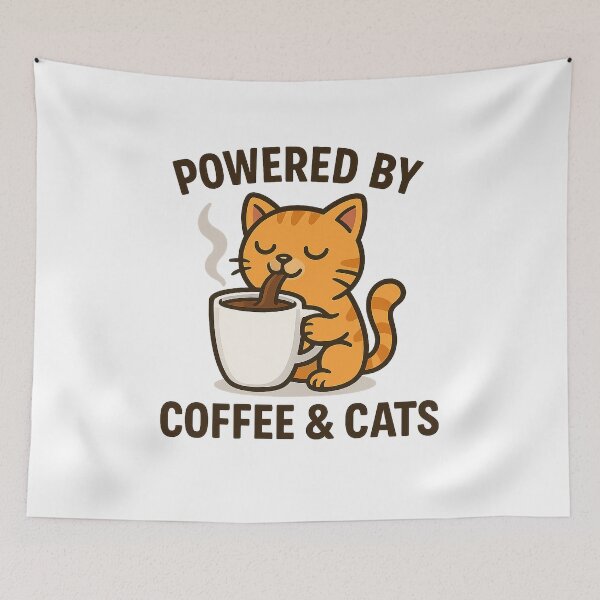 Item preview, Powered by Coffee and Cats – Funny Cat Coffee Lover Cartoon T-Shirt designed and sold by MeowLaugh.