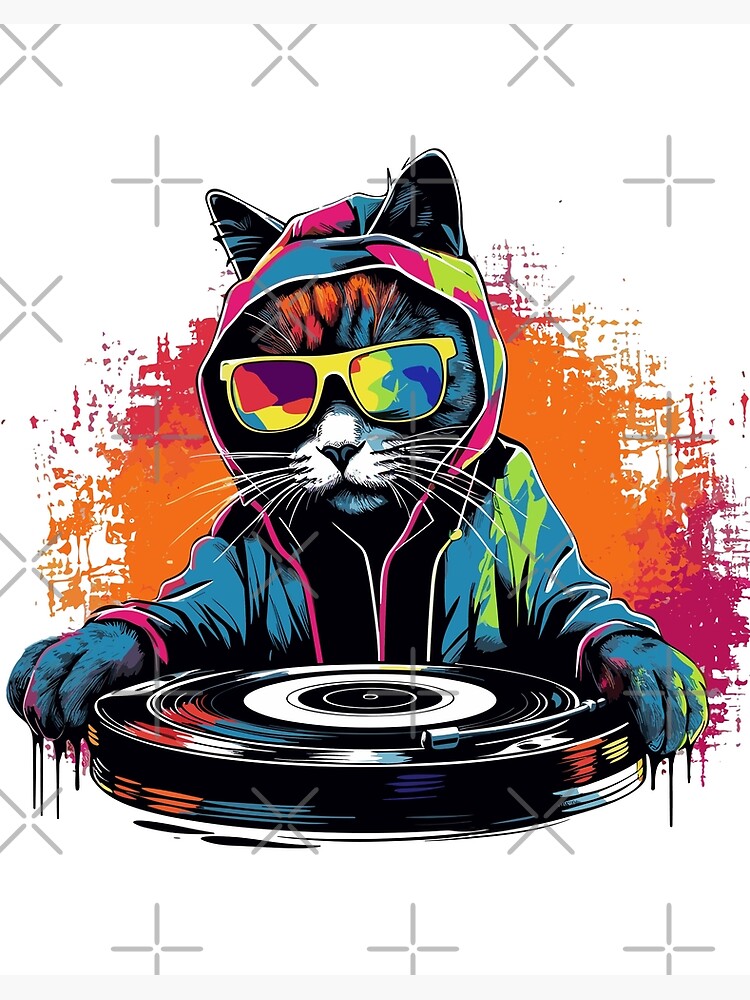 DJ Cat Cool Neon Kitty Music Design