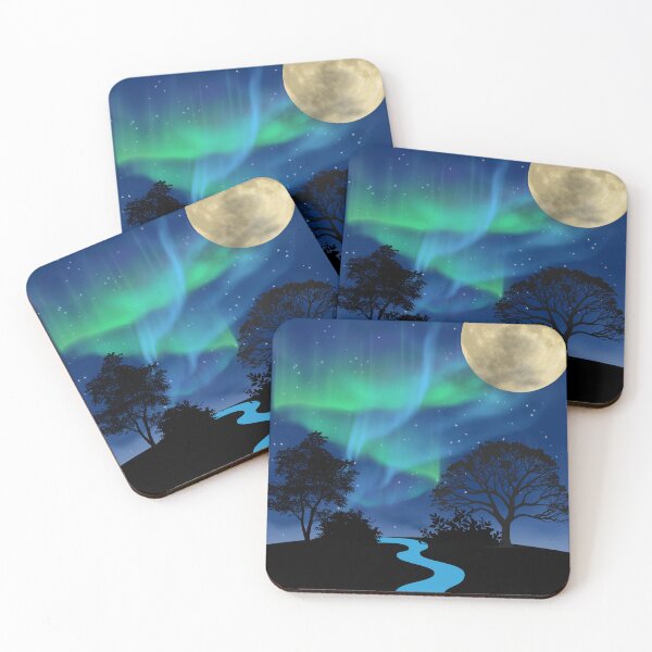 Item preview, Northern Lights Night Sky with Full Moon and River – Aurora Borealis Landscape Design for Clothing & Accessories designed and sold by KimmiesColors.