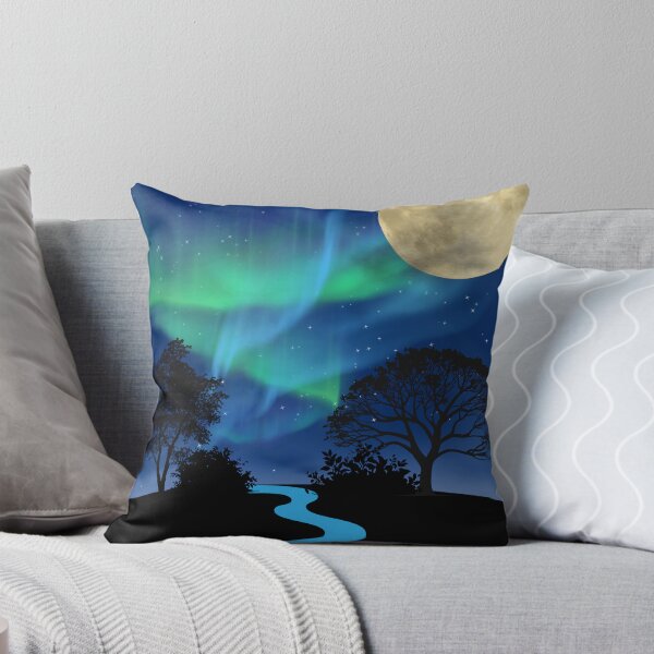 Item preview, Northern Lights Night Sky with Full Moon and River – Aurora Borealis Landscape Design for Clothing & Accessories designed and sold by KimmiesColors.