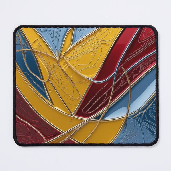 Item preview, Abstract Line Art in Red, Yellow, and Sky Blue Chrome with Metallic Accents designed and sold by Harmonic_Layers.