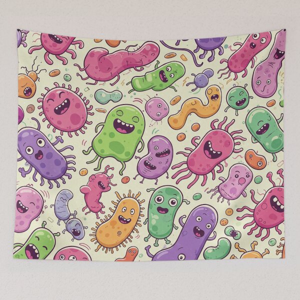 Aperçu de l'œuvre Motif de fête des microbes heureux créée et vendue par MySignatureItems.