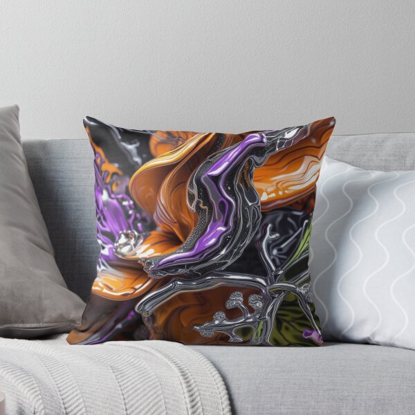 Aperçu de l'œuvre Œuvre d'art abstraite de la nature chromée en orange, violet, noir et argent créée et vendue par Harmonic_Layers.