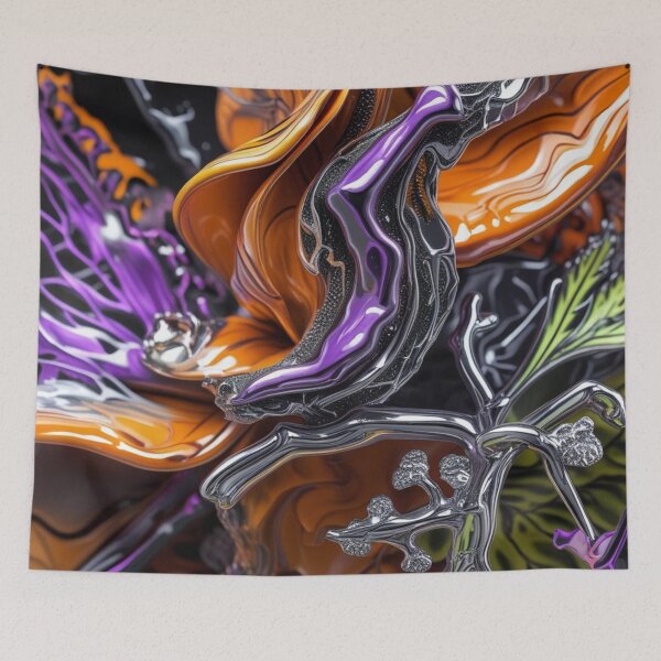 Item preview, Obra de arte abstracta de naturaleza cromada en naranja, morado, negro y plata designed and sold by Harmonic_Layers.