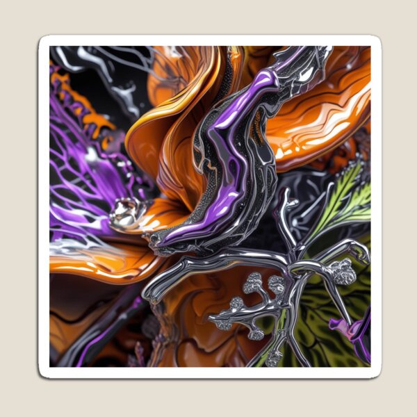 Artikelvorschau, Abstraktes Chrom-Naturkunstwerk in Orange, Lila, Schwarz und Silber entworfen und verkauft von Harmonic_Layers.
