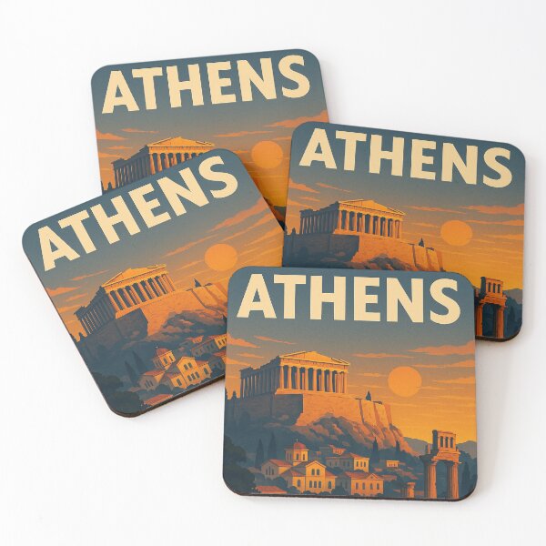 Item preview, Athens at Dusk – Retro Greece Travel Poster designed and sold by Mo & Ko Design.