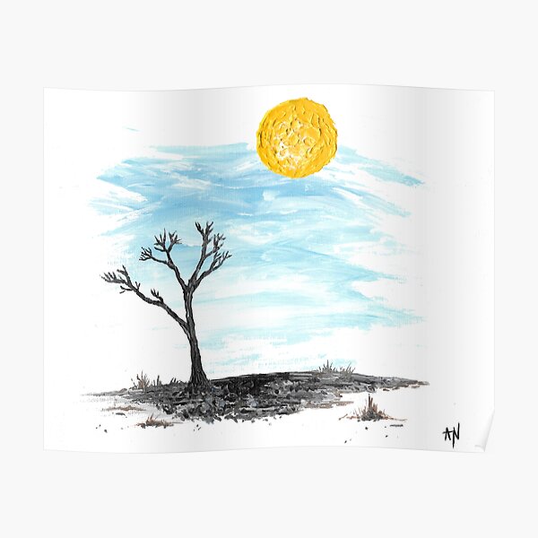 Hot Sun Blue Sky Desert Landscape Original Art Poster
