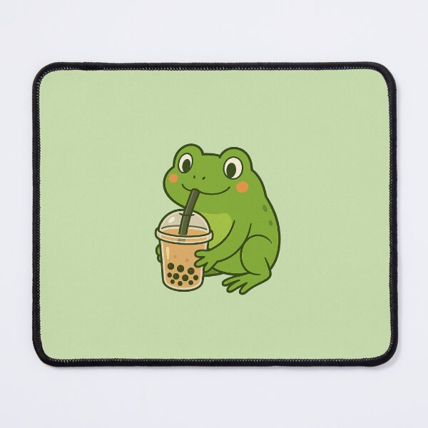 Item preview, Cute cartoon frog drinking boba tea designed and sold by mochi-melt.